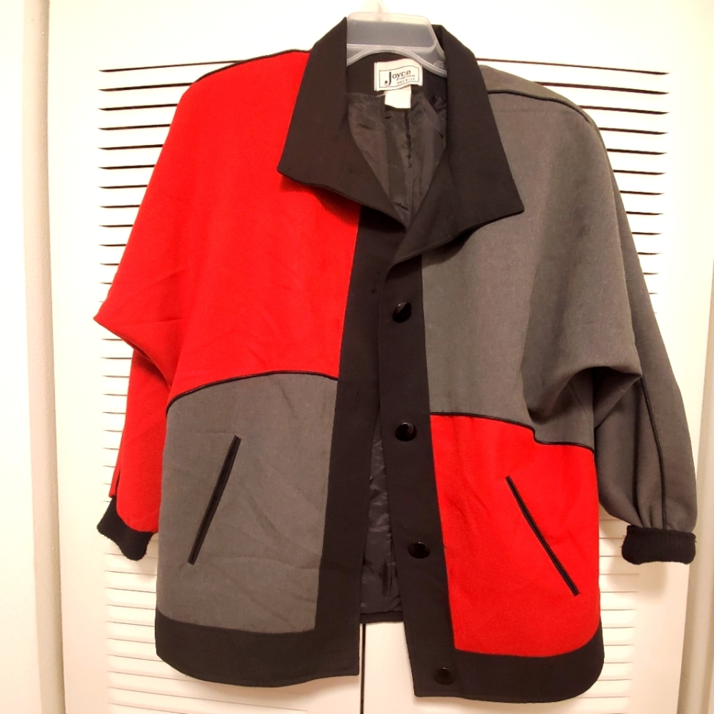 Color Blocking Red Black and Gray Blazer